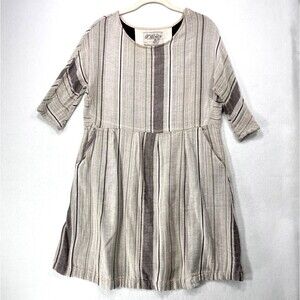 Ace & Jig Dress Women Medium Beige Striped Babydoll Relaxed Fit Knee Length Boho